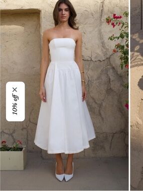 Saner Dress in White - White Mini/Midi/Maxi Dress with Flared Skirt